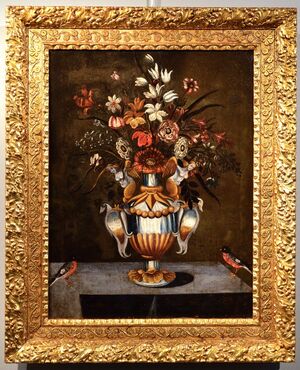 Natura morta di fiori in un vaso classico, Maestro del vaso a grottesche (attivo a Roma e Napoli nel primo quarto del XVII secolo)