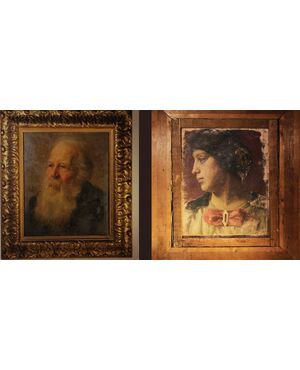 Doppio ritratto recto e verso, olio su tela XIX sec. firmato Minozzi