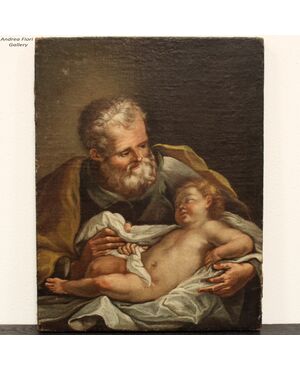 Antico dipinto ad olio su tela - San Giuseppe col Bambino - Italia epoca '700