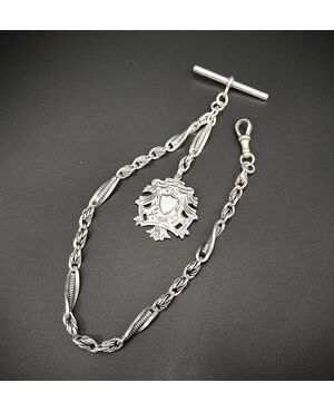 Antica catena inglese in argento per orologio da tasca. 