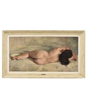 Dipinti Nudità Femminile, Quadri Di Nudi di Donna Vista Di Schiena, Olio Su Tela, Novecento. (QN651)