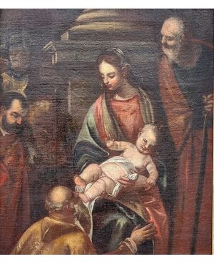Madonna con Bambino, San Giuseppe e santi in adorazione – Scuola veneta, fine XVII secolo
