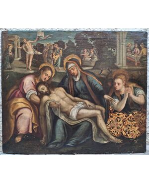 Dipinto raffigurante la Deposizione di Cristo, la Resurrezione e l'Ultima Cena