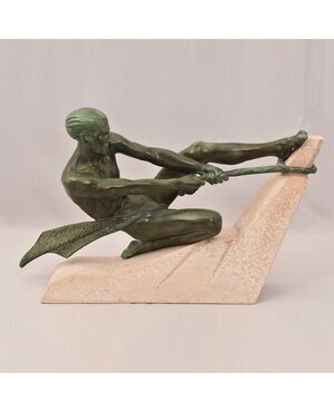 ANTICHE SCULTURE IN ANTIMONIO, MAX LE VERRIER, GUERRIERO, ART DECO, SCULTORE FRANCESE. (STAN92)