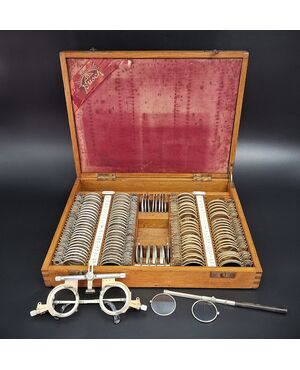 Antico set di lenti di prova da ottico, Emil Bush, circa 1900. 