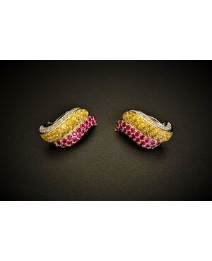 Orecchini  con  Rubini  Zaffiri  gialli  e  Diamanti  