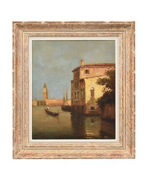 DIPINTI ANTICHI, QUADRI VEDUTA DI VENEZIA E GONDOLA, PITTURA AD OLIO SU TELA, XX SECOLO. (QPVE652)