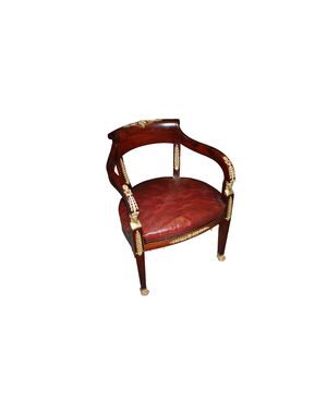 Poltrona Francese Stile Impero da Scrivania del 1800 in mogano con bronzi