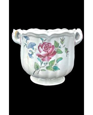 Vaso cache-pot in maiolica con decoro alla rosa.Strasburgo.