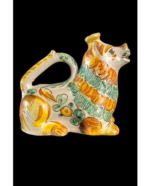 Fiasca scalda-mani in maiolica a forma di cane ( o leone).Ariano Irpino.