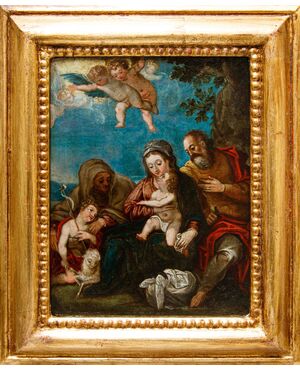 Scuola fiammingo-veneta, XVI secolo, da Hans Rottenhamer, Sacra Famiglia con Santa Elisabetta 