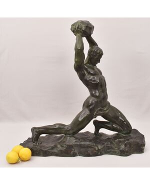 Alexandre Ouline, Antiche Sculture In Bronzo, Uomo, Guerriero,  Art Deco, XX Secolo. (STB91)