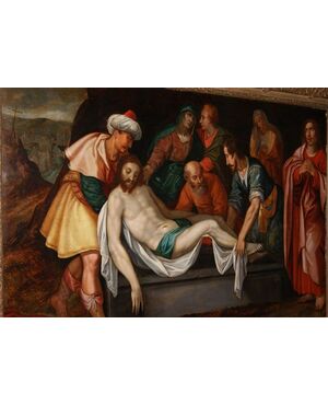 Antico stupendo dipinto olio su tavola "Deposizione di Gesù" del 1600 fiammingo 