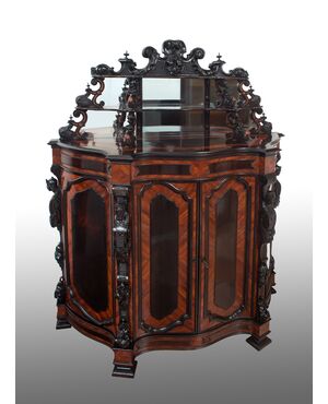 Credenza antica Siciliana in legni policromi periodo XIX secolo.