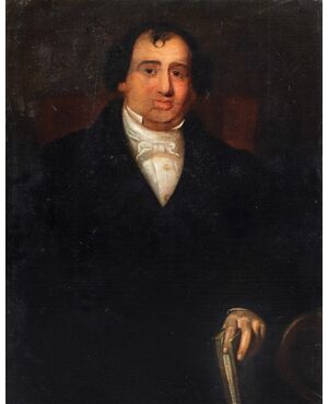 Pittore italiano (XIX sec.) - Ritratto di gentiluomo con libro.