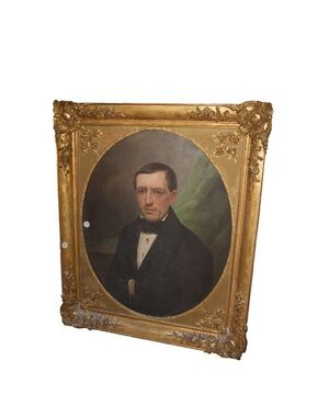 Olio su tela del 1800 "Ritratto Nobiluomo" con cornice dorata