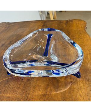 Centrotavola  Murano 1970 trasparente e blu . firmato alla base . Mis 24 x 24 Design unico 