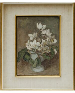 Dipinto con vaso di fiori - Italia seconda metà del 900 - firmato - olio su tela
