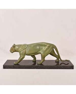 ART DÉCO, ANTICHE SCULTURE IN ANTIMONIO, PANTERA, MARCEL LEDUCQ, SCULTORE FRANCESE. (STAN95)