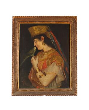 Dipinto Giovane Donna con Pappagallo