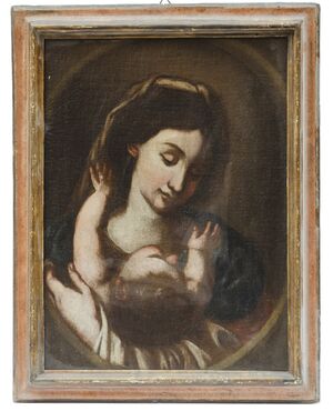 Madonna con bambino - Italia '600 - Cornice antica - olio su tela