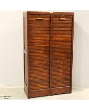 Antico classificatore archivio schedario serranda in rovere