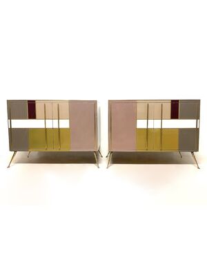 Credenza Vintage 1970 - vetro colorato e ottone