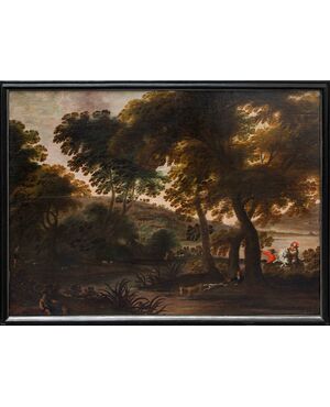 Seguace di Jacques van der Wijen (Amsterdam 1586 – 1638)  Caccia al cervo