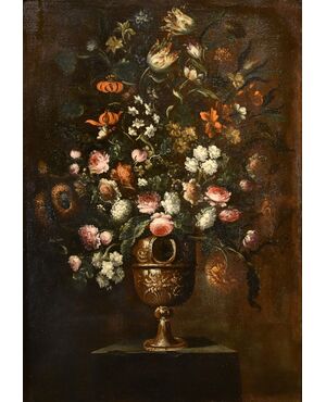 Composizione di fiori entro vaso sbalzato (3 di 3), Andrea Scacciati (Firenze 1642–1710)