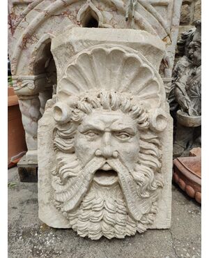 Nettuno - Magnifico mascherone in marmo botticino - 50 x 73 cm