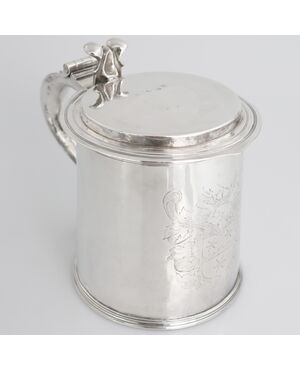 Tankard in argento sterling Carlo II, argentiere TL, Londra, 1674