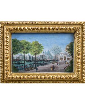 Pittore veneziano (inizio XIX sec.) - Venezia, veduta dei giardini con la Coffee House verso la Basilica di S. M. della Salute.