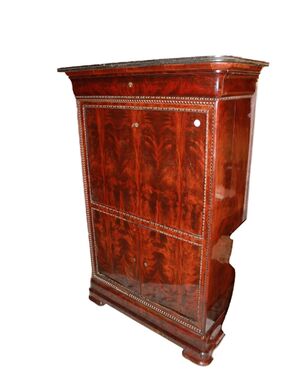 Secretaire stile Carlo X in Piuma di Mogano Francese del 1800 con Marmo