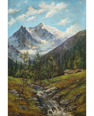 Giovan Francesco Gonzaga, Il Monte Bianco da Entreves, olio su tela, cm.150x100
