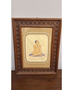 Acquerello firmato Ghuke in cornice noce intagliata arte moderna, 57x44 cm