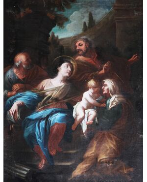 Scuola Italiana; Sacra Famiglia con Sant'Anna, XVII-XVIII secolo, olio su tela