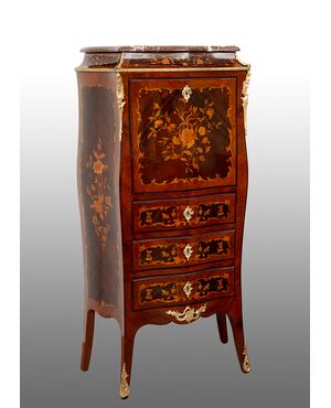 Secretaire Napoleone III Francese in legni esotici pregiati con applicazioni in bronzo dorato. Periodo XIX secolo.