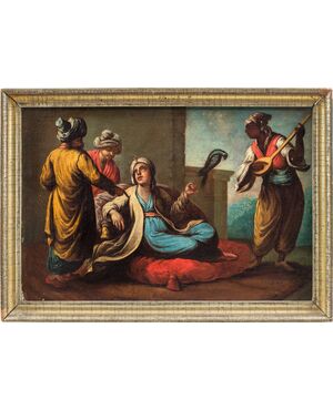Pittore veneziano (XVIII secolo) - Nobili turchi con pappagallo e suonatore.
