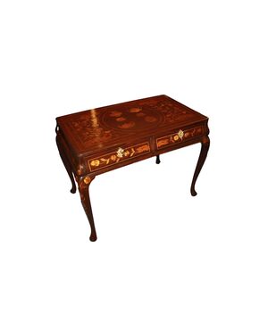 Tavolino scrittoio Olandese di inizio 1800 in legno di Mogano intarsiato