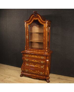 Dutch display cabinet inlaid in walnut, maple and beech