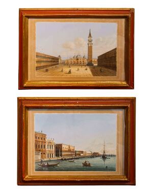 Scuola veneta, XIX secolo, Veduta di Piazza San Marco – Veduta del Bacino di San Marco