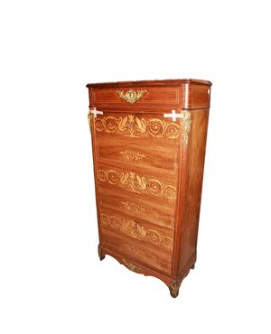 Bellissimo Secretaire Carlo X in legno di Palissandro riccamente intarsiato