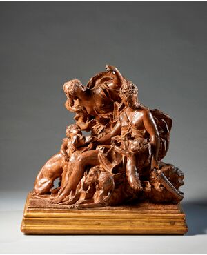 Diana cacciatrice e un’ Ancella tentate dai Satiri nelle vesti di innocenti Putti, Scultura in terracotta, Parigi, XIX° secolo