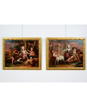 Coppia di dipinti raffiguranti l’Allegoria della Primavera con putti e l’Allegoria dell’Autunno con putti, Vittorio Amedeo Rapos, 1786