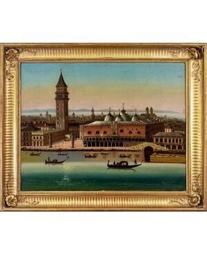 Scuola veneta, XIX secolo, Veduta di Venezia con Palazzo Ducale e l’orizzonte della Laguna Veneta