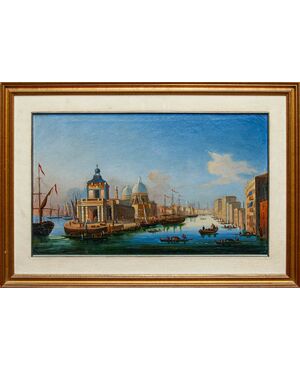 Scuola italiana, XIX secolo, Veduta con Punta della Dogana e Santa Maria della Salute