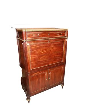 Secretaire Luigi XVI in Legno di Mogano Con Piano In Marmo Bianco