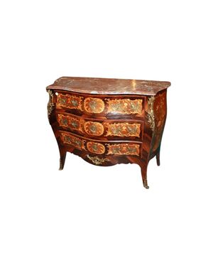 Cassettone Francese della seconda metà del 1800 stile Luigi XV Intarsiato