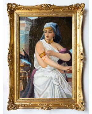 Dama con gioielli e gazza ladra – Olio su tela – metà XIX secolo