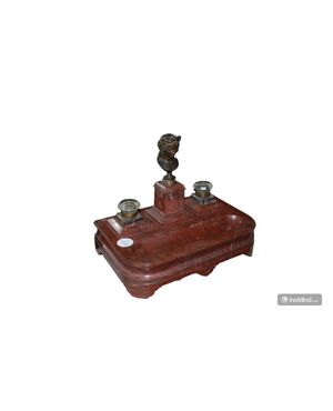 Calamaio Francese in Marmo Rosso Francia del 1800 con mezzo busto in bronzo